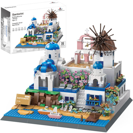 Apostrophe Games Santorini closeup reveals precise bricks for immersive building