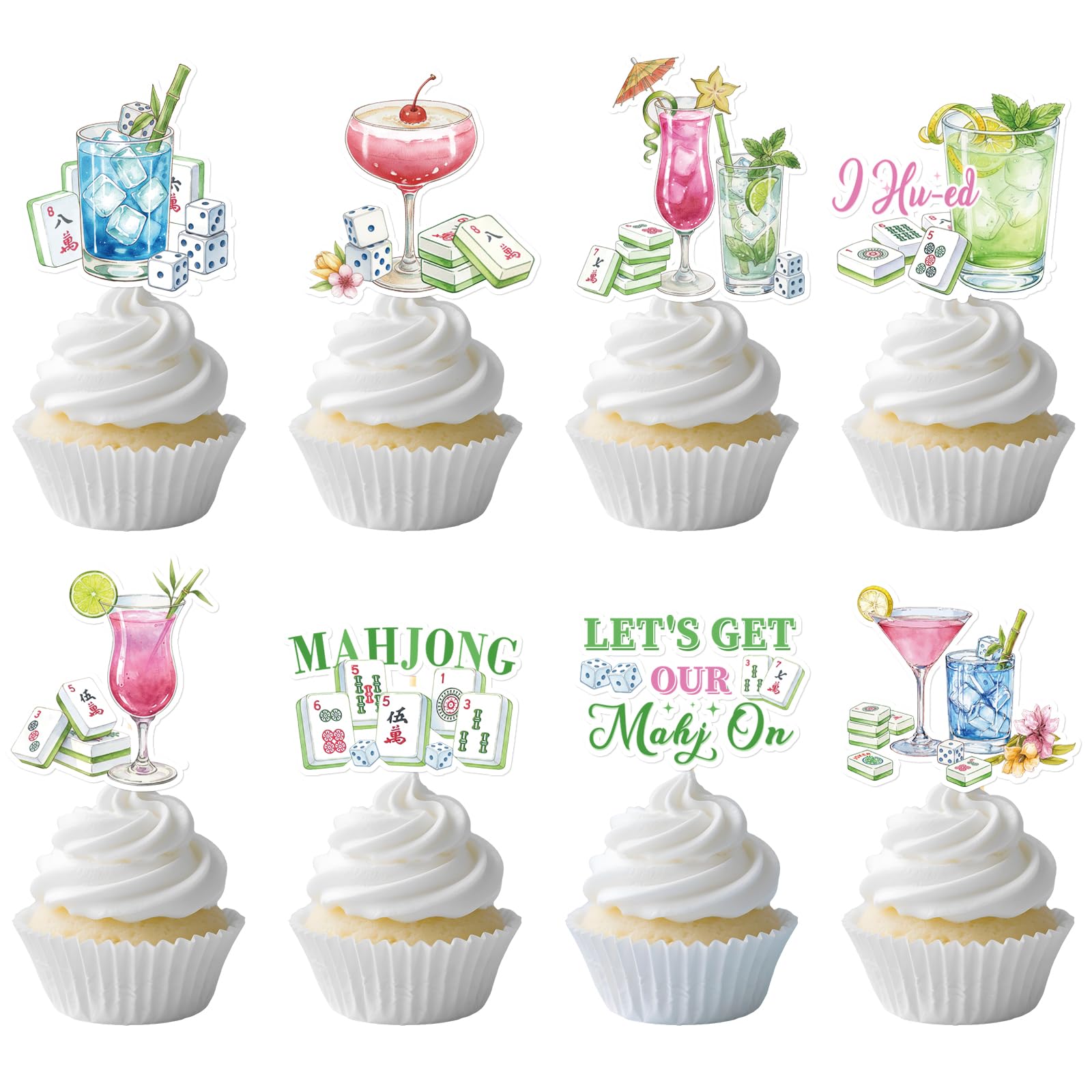 Aposwow mahjong cupcake toppers with tile designs for festive desserts