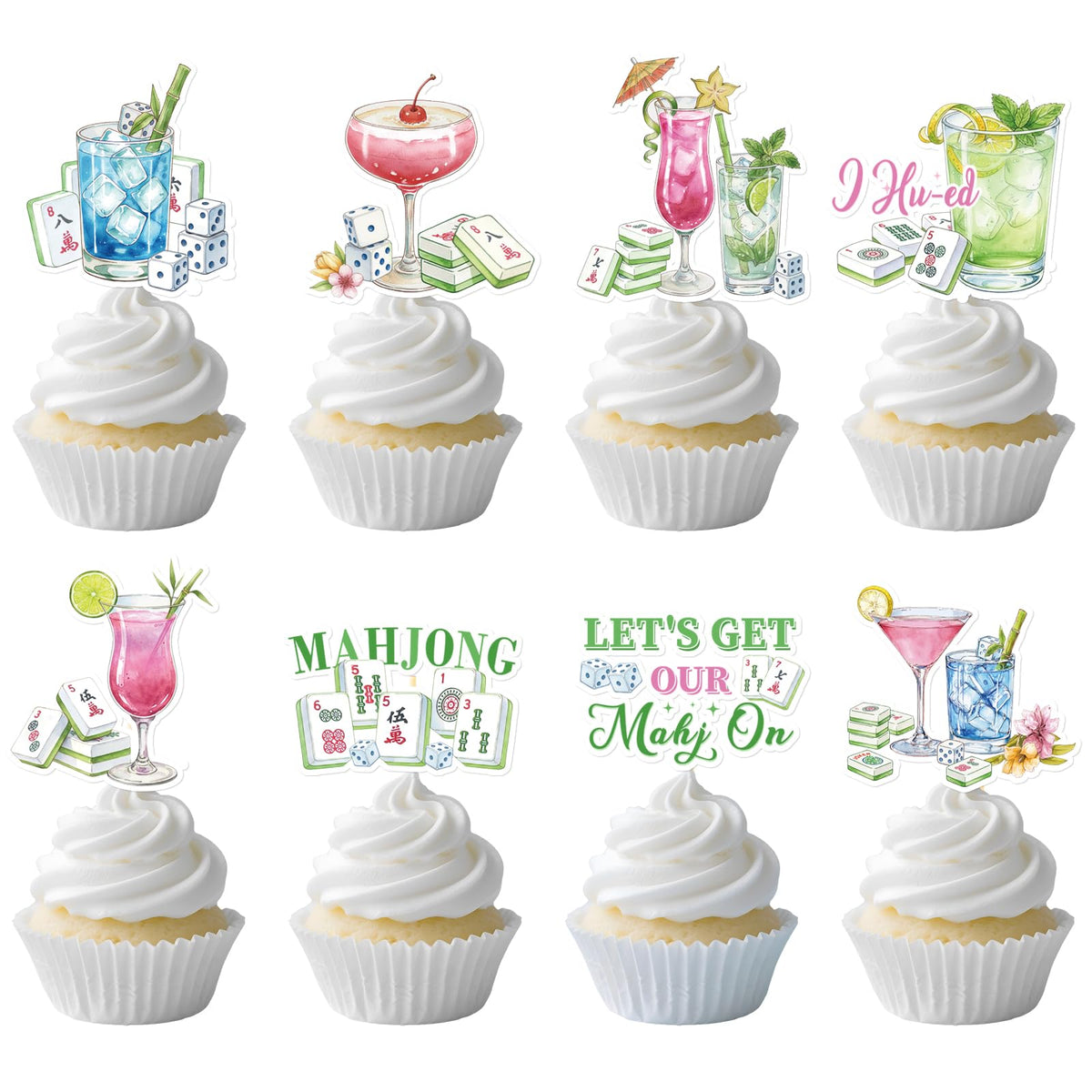 Aposwow mahjong cupcake toppers with tile designs for festive desserts