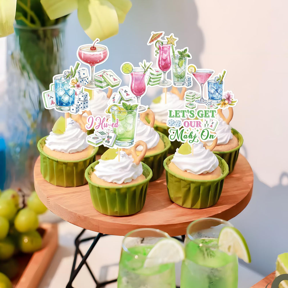 Aposwow mahjong cupcake toppers feature vibrant prints for celebrations