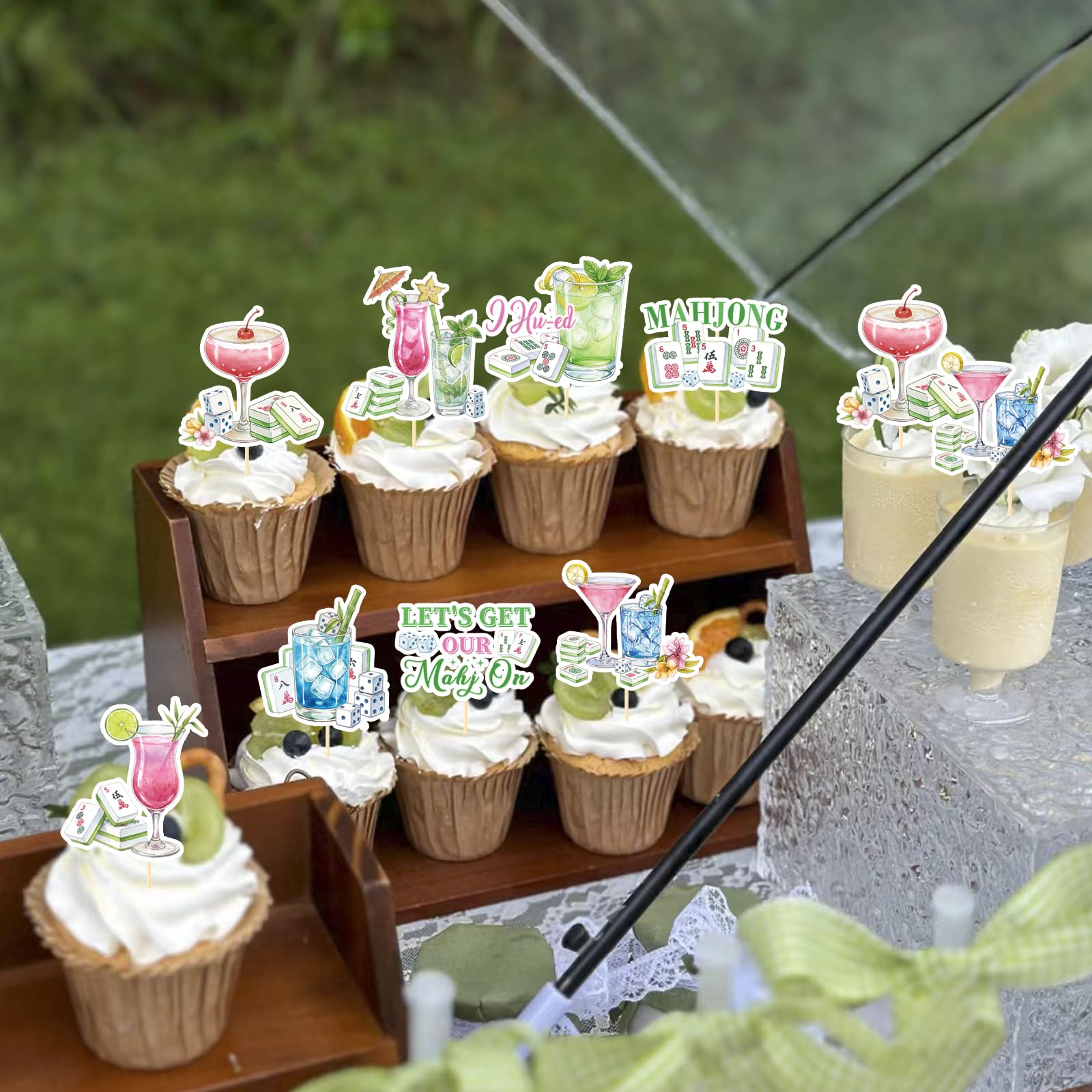 Aposwow mahjong party cupcake picks brighten dessert displays