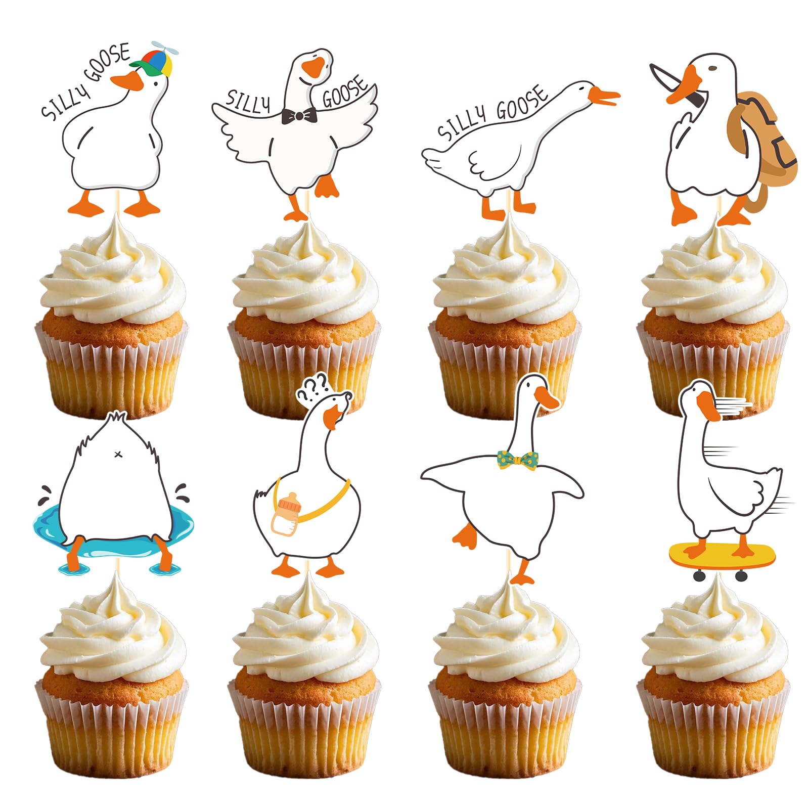 Aposwow goose cupcake topper pattern 1 adds bright color to party desserts.