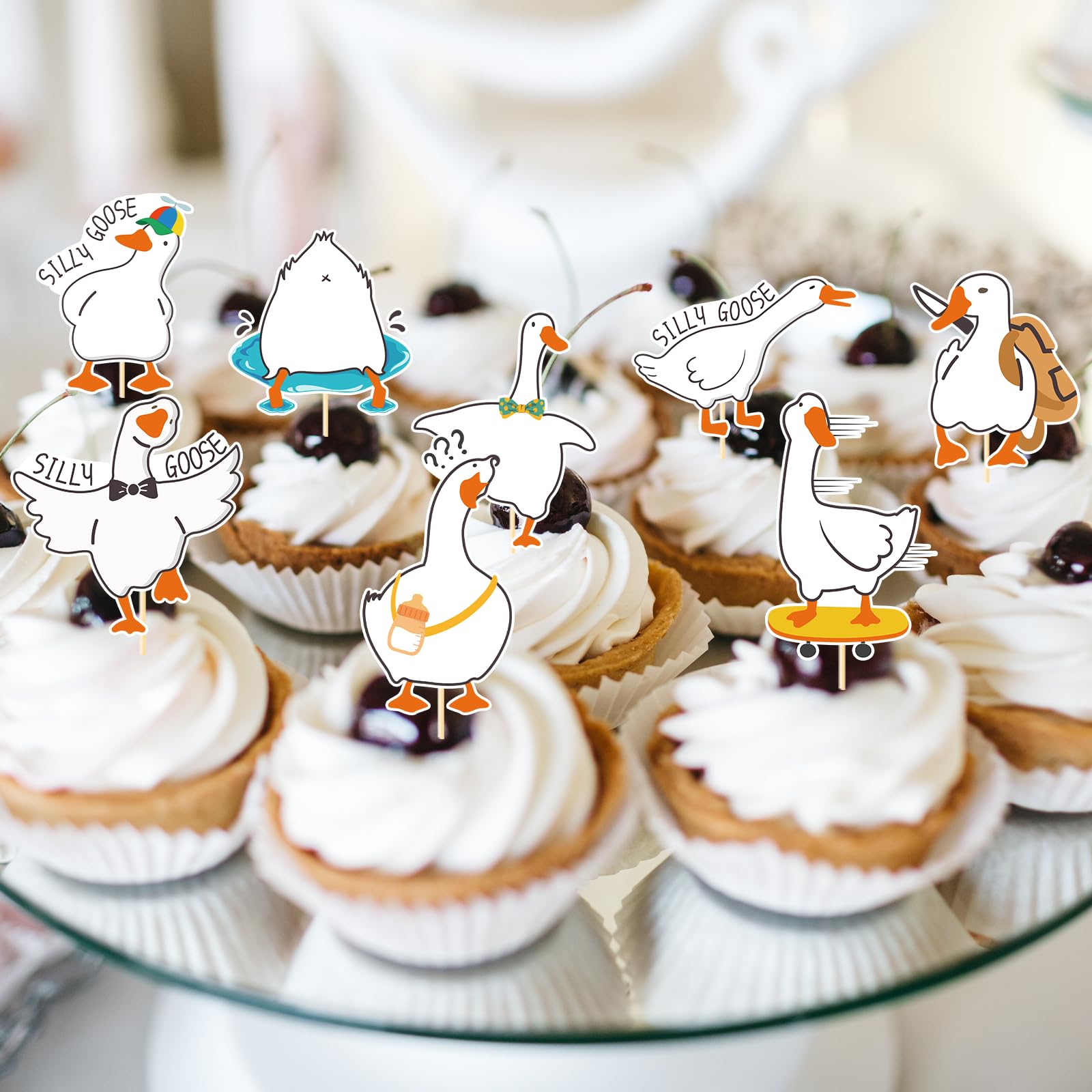 Aposwow goose cupcake topper pattern 4 features sturdy wooden stick supports.