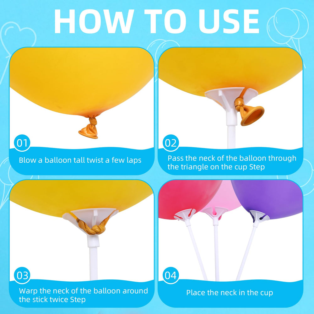 Apoulin balloon sticks with cups are durable plastic for reuse after events.