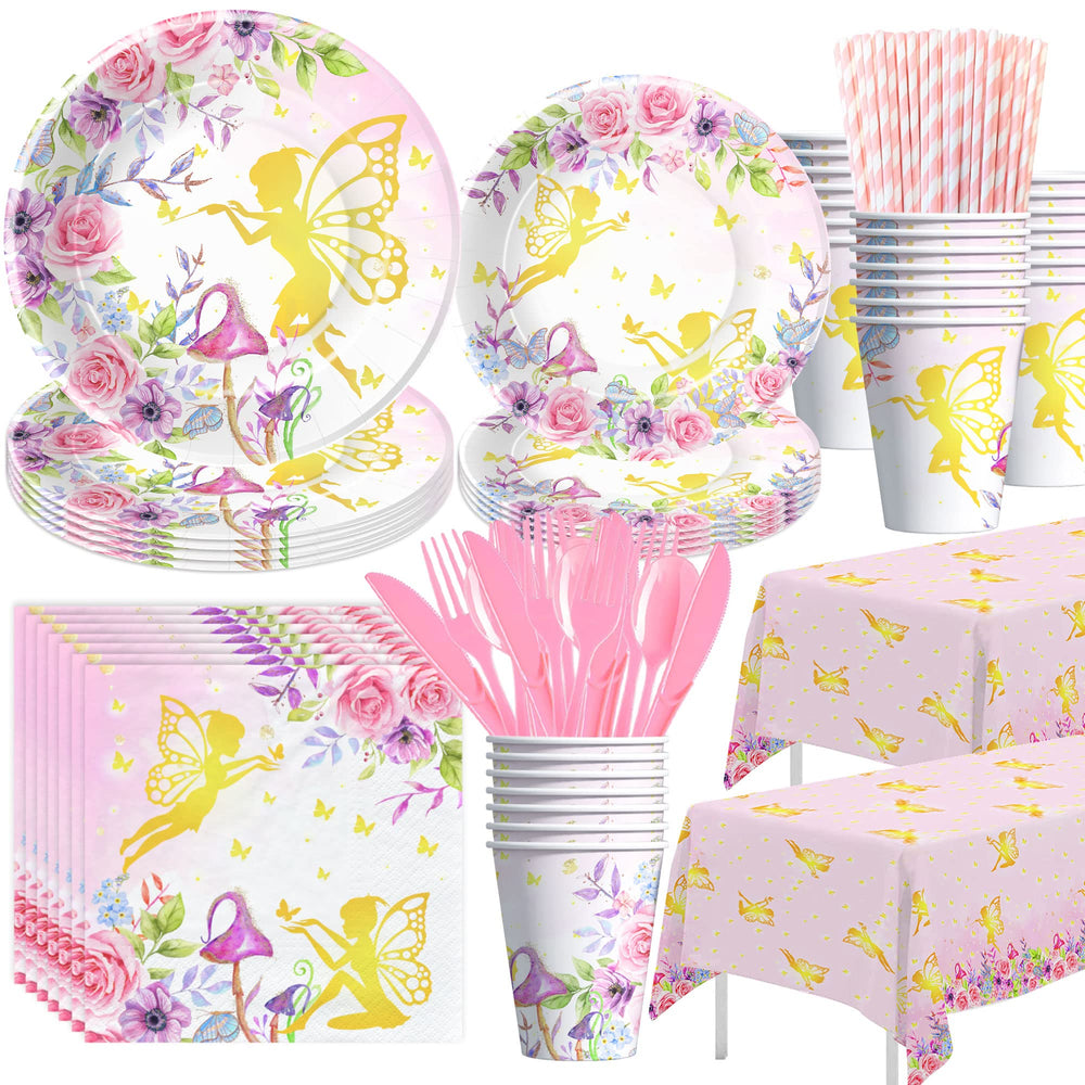 APOWBLS Fairy dinner plate 9-inch with golden motif for birthday celebrations.