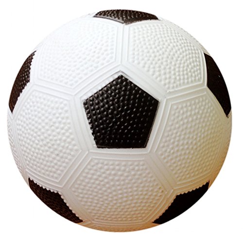 AppleRound six-point-five-inch football with cushioned surface for safe kicks.