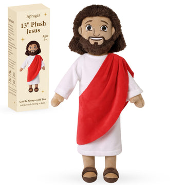 Apragaz Jesus plush doll front view, cuddly prayer time companion for kids.