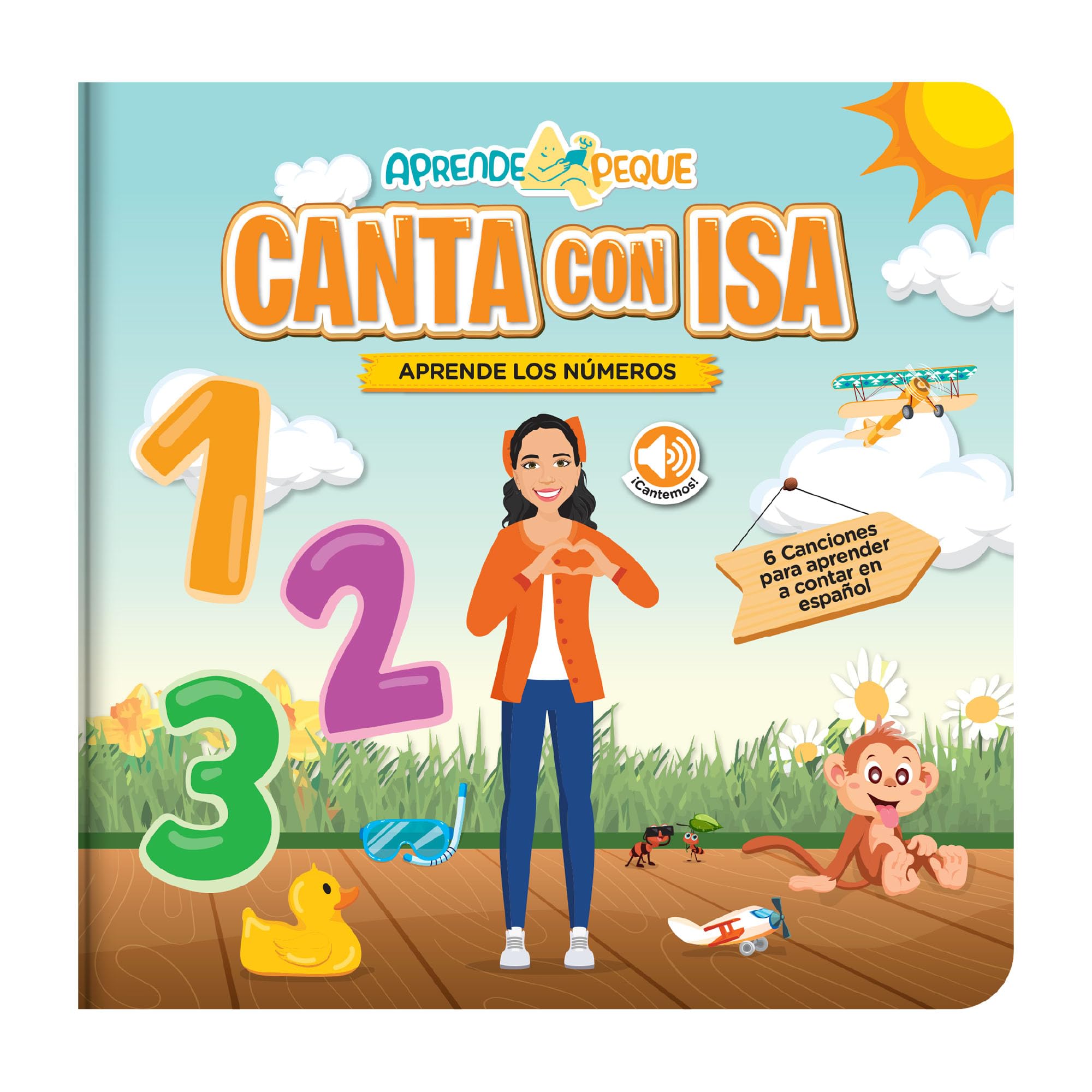 Aprende Peque musical counting book cover featuring Isa ready for interactive counting fun