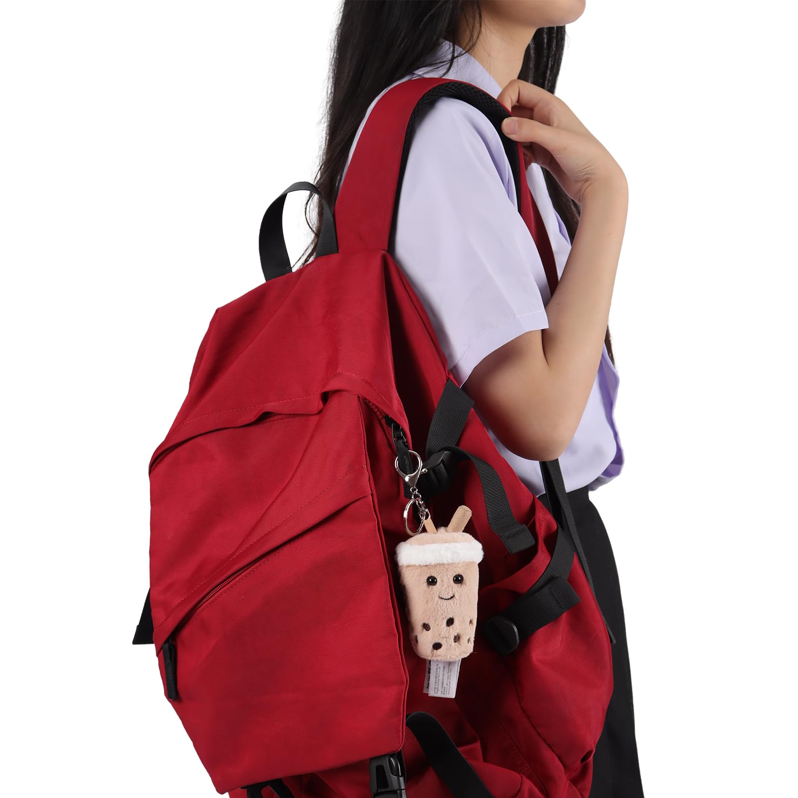 Apricot Lamb Boba Tea keychain backpack attachment for portable charm.