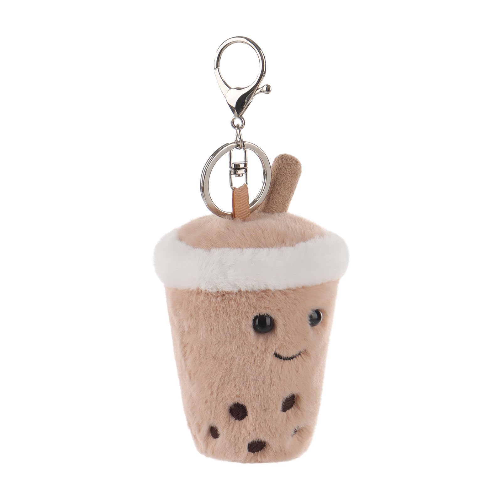 Apricot Lamb Boba Tea plush hanging view suggests cute backpack decor.