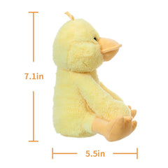 Apricot Lamb Duck Plush held by a child, ideal for portable comfort on outings.