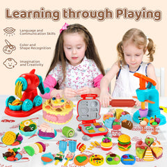 Aprilwolf kids explore colors with bright dough pieces and tools.