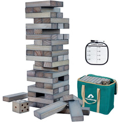 ApudArmis 54-piece tumble timber set for backyard fun and easy storage.