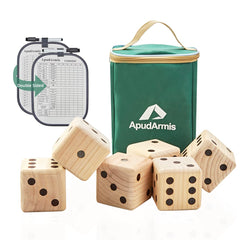 ApudArmis giant-dice-6-dice-set: six wooden dice ideal for backyard games.