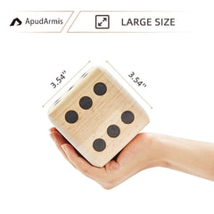 ApudArmis wooden-dice-closeup-dots: heat-stamped dots stay legible over time.