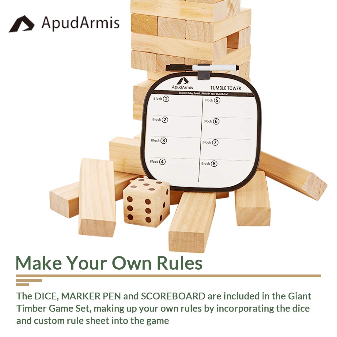 ApudArmis included dice offer flexible rules and added variety.