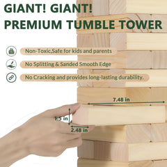 ApudArmis giant tumble tower with dice and scoreboard for customizable rules.