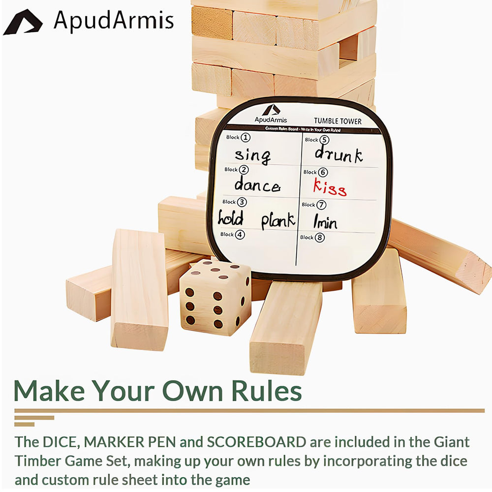 ApudArmis giant tumble tower family play in action with kids and adults.