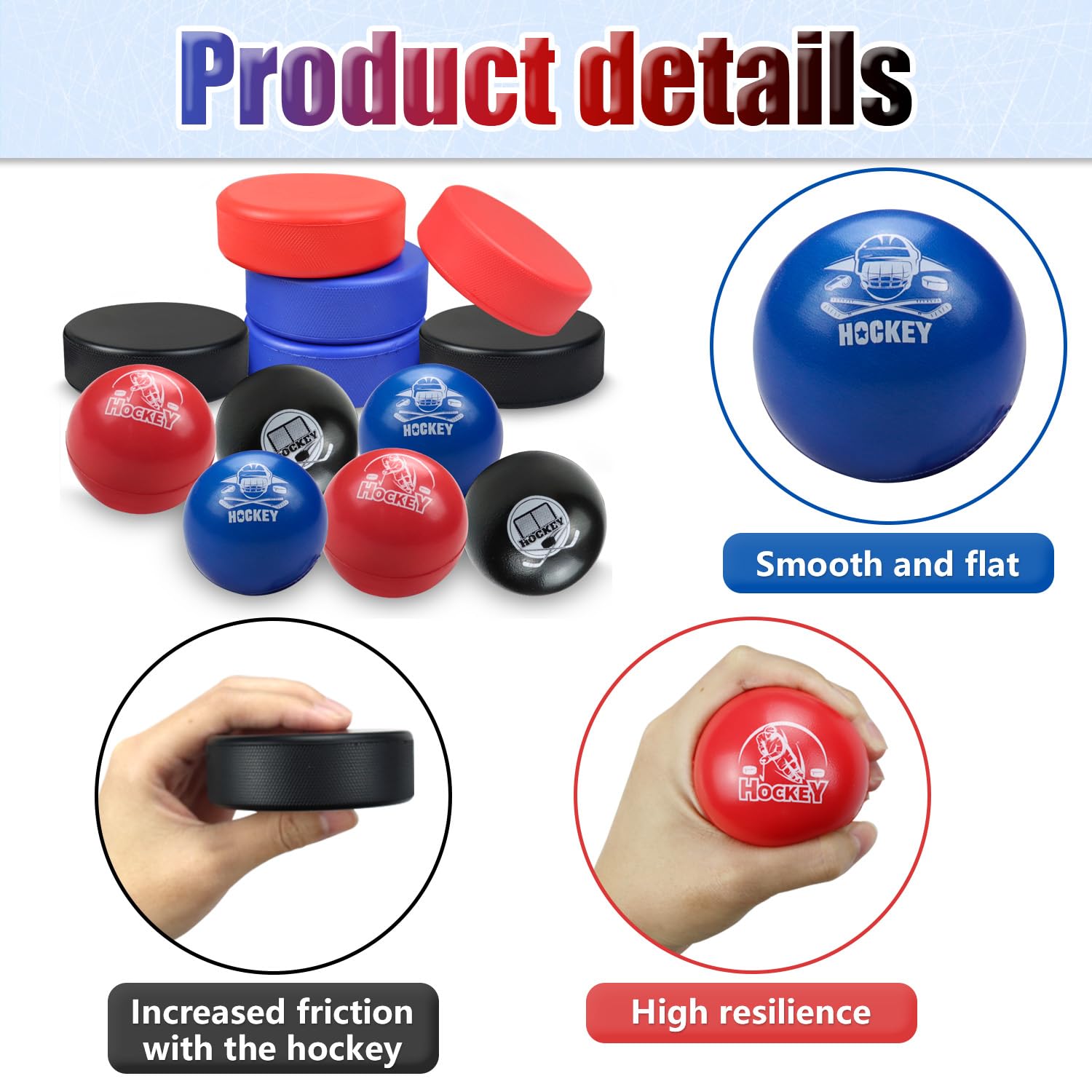 APUXXJUPA foam hockey pucks 6-pack for low-bounce indoor drills.