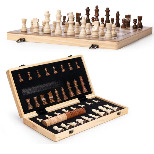 APYR AOMA 15-inch wooden chess board folding for easy storage and travel play