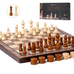 APYR AOMA chess board wooden folding for compact travel storage.