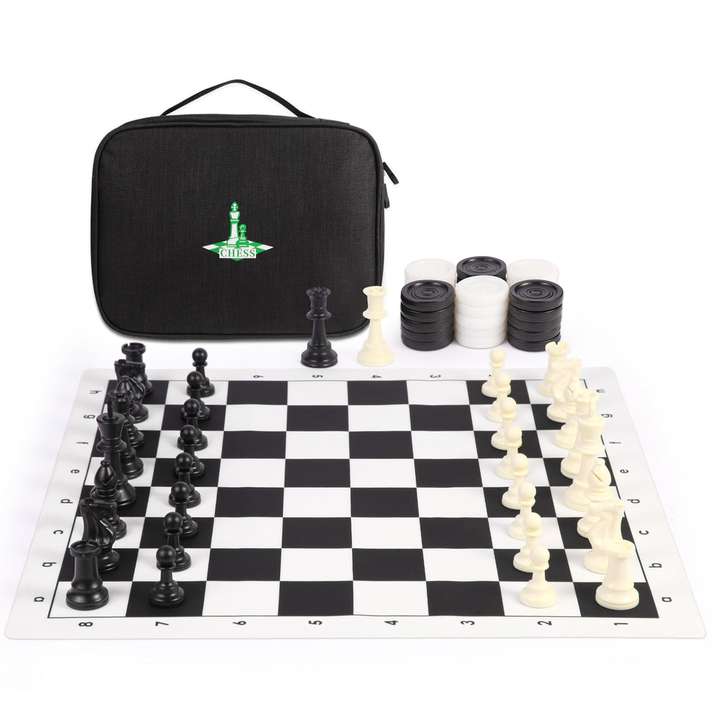 APYR AOMA travel chess set on a 20-inch silicone board ready for play.