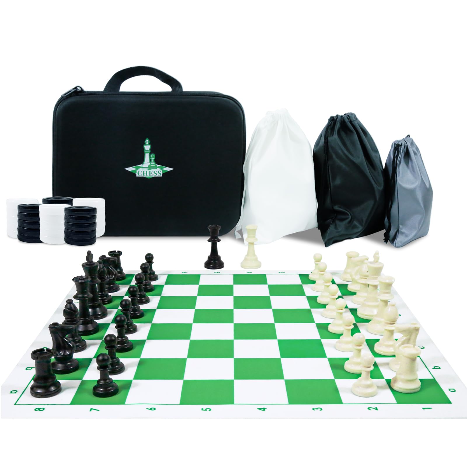 APYR AOMA travel chess set board on a 20-inch silicone surface for on-the-go play.