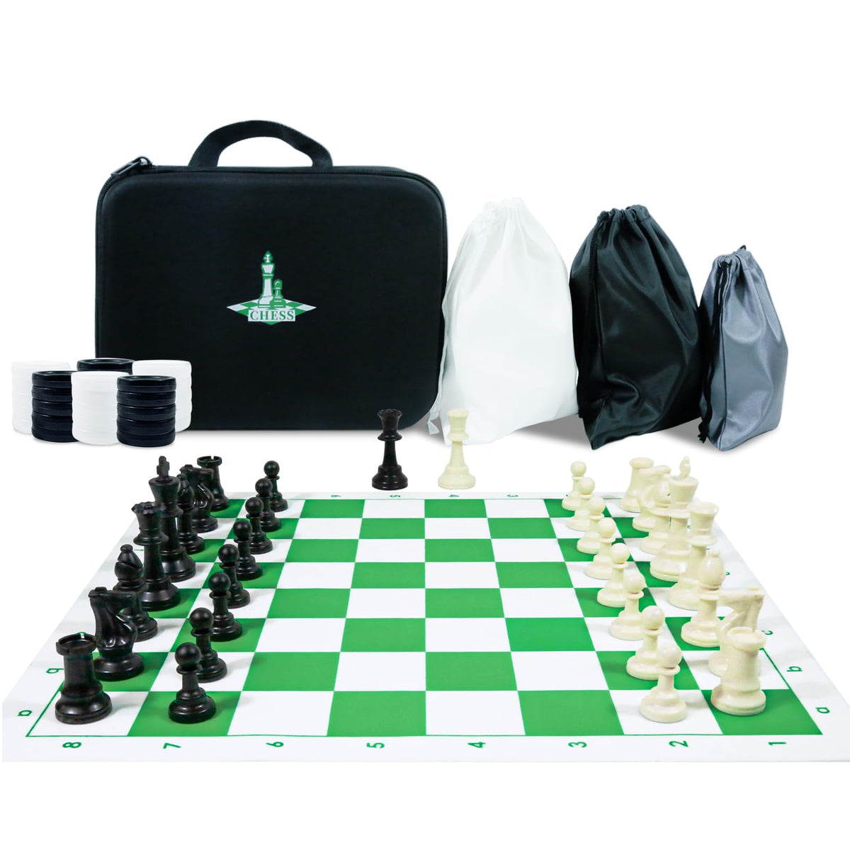 APYR AOMA travel chess set board on a 20-inch silicone surface for on-the-go play.