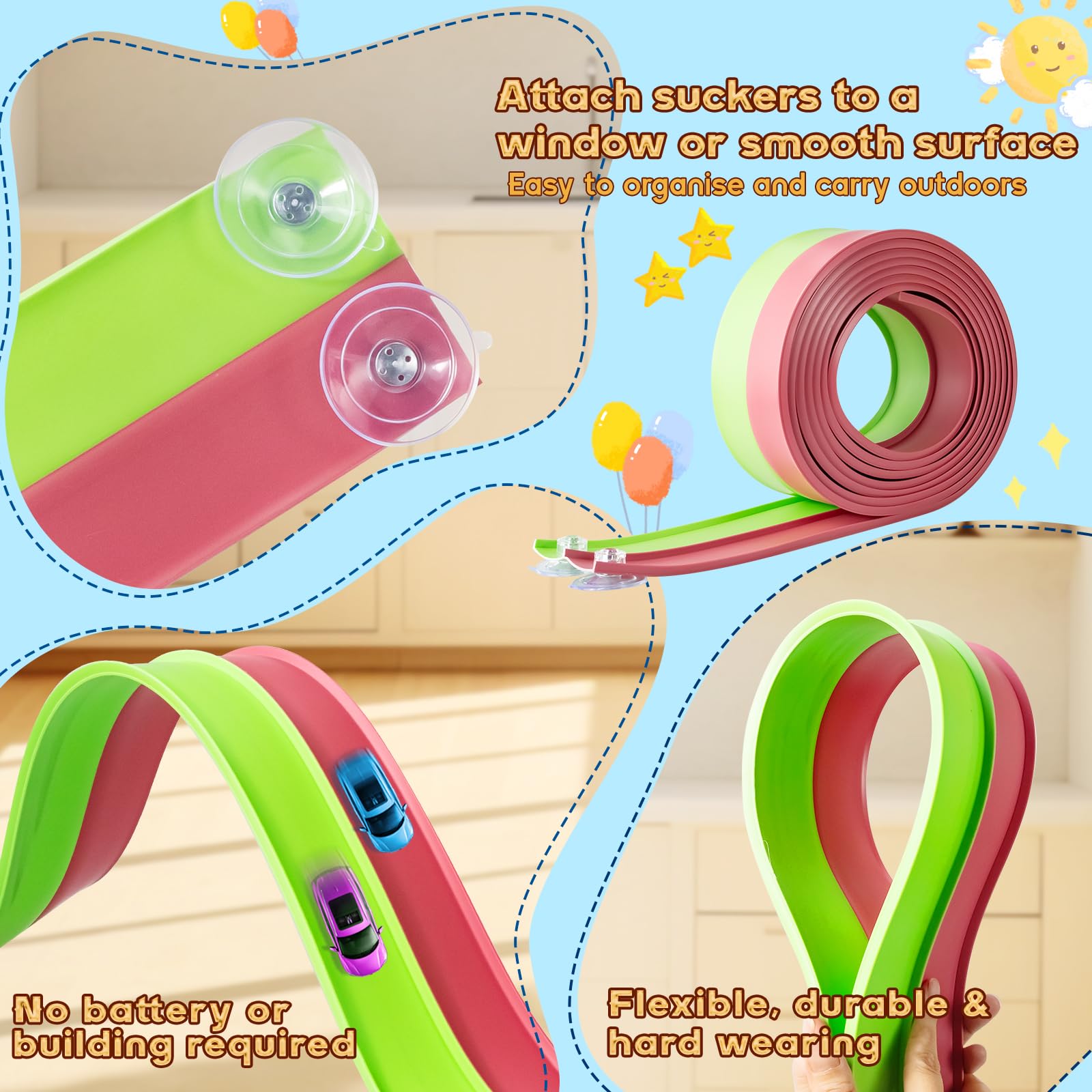 AQFR track with strong suction adheres to windows, tiles, and fridges.