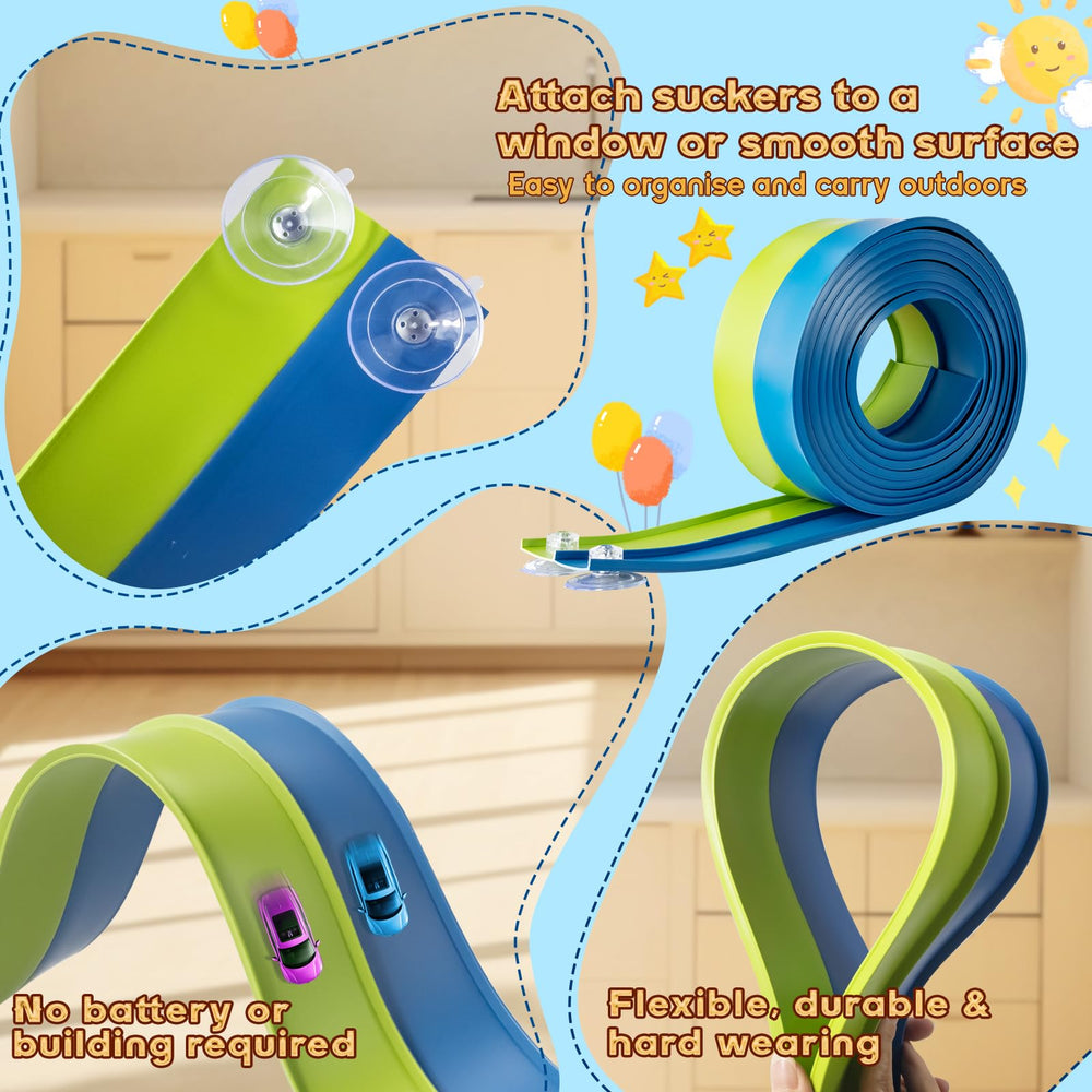 AQFR Flex Tracks two-lane track encourages cooperative play among kids