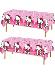 AQHOFSV cat rectangular table cover in pink, ideal for birthday parties and easy surface protection.