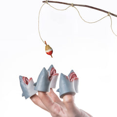 AQKILO Shark finger puppet pack showing five adorable puppets
