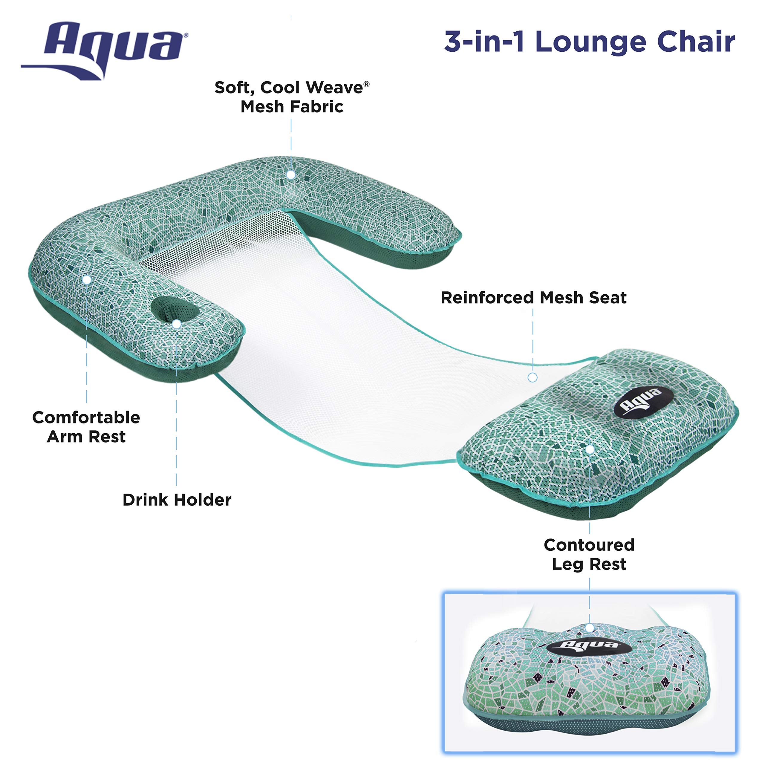 Aqua LEISURE Aqua Mosaic 57-by-35 inch dimensions for versatile pool use.