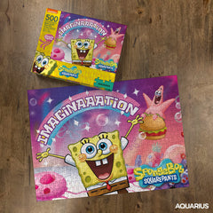 Aquarius 500-piece jigsaw puzzle showing Bikini Bottom adventure.