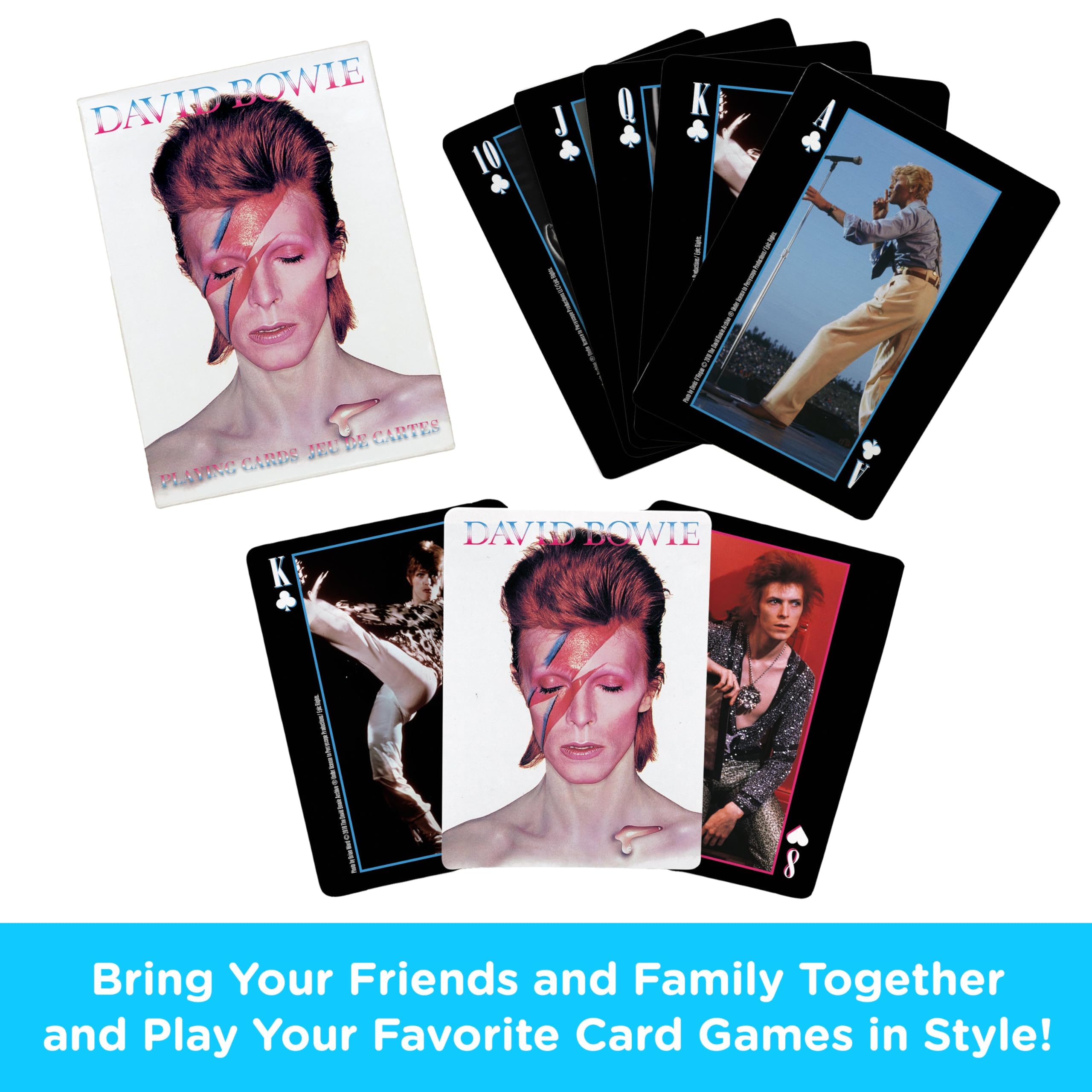 AQUARIUS David Bowie playing cards back view, retro-inspired design for fans.