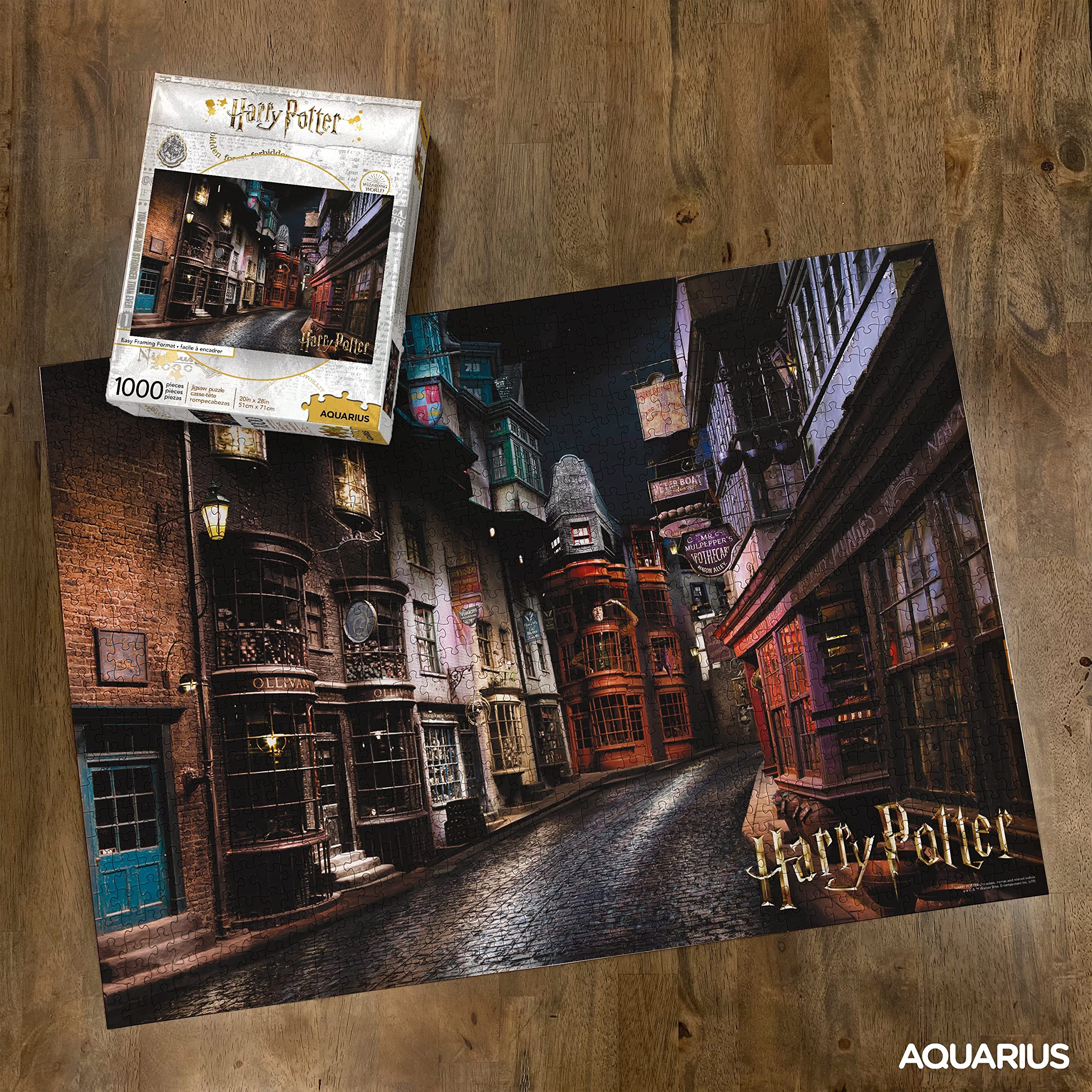 AQUARIUS Diagon Alley puzzle assembly laid out for display and solving
