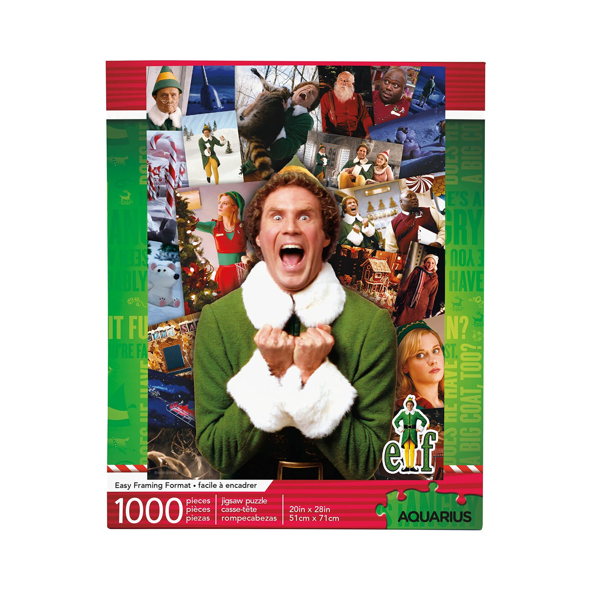AQUARIUS Elf Collage Puzzle box art showing the 1000-piece setup for puzzling enthusiasts