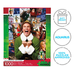 AQUARIUS Elf Collage Puzzle 20 x 28 inches finished scene beside the box