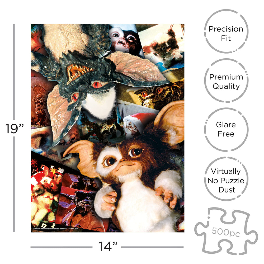 AQUARIUS Gremlins puzzle assembled 14x19 inches shows finished layout.