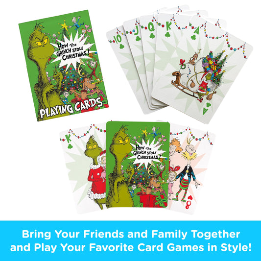Aquarius Grinch playing cards artwork gallery image shows multiple Grinch scenes for lively gatherings.