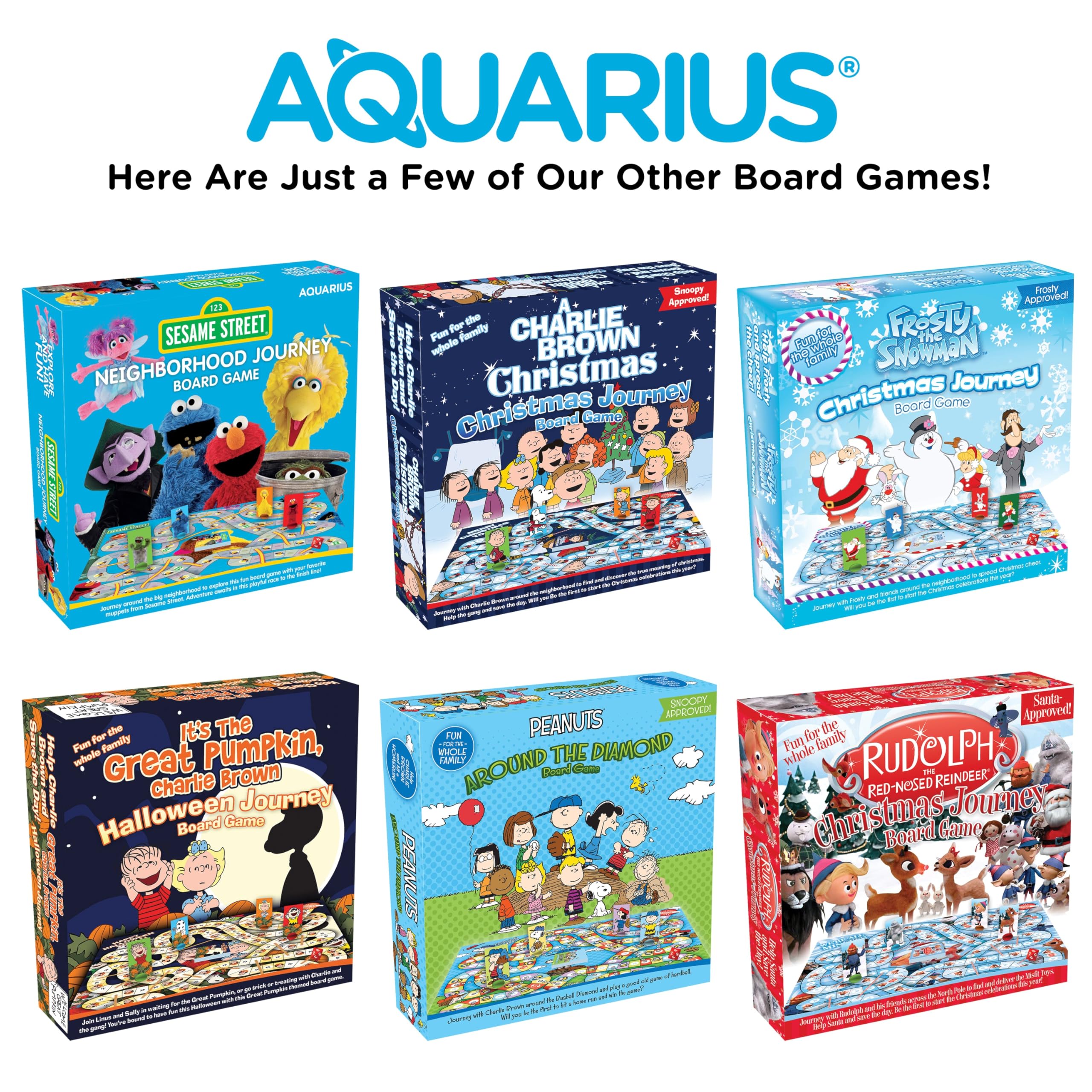 AQUARIUS Grinchmas Journey action cards fanned out with playful art