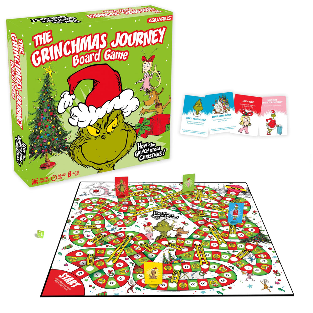 AQUIARIUS Grinchmas Journey board game cover with festive artwork for family game night