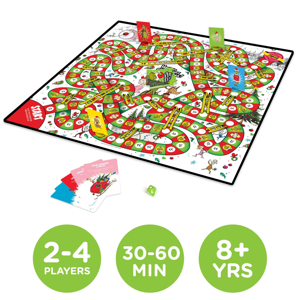 AQUARIUS Grinchmas Journey game board layout showing colorful paths and cozy holiday vibes