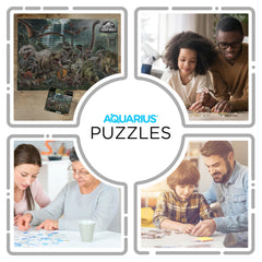 Aquarius Jurassic World 3000pc puzzle assembly in progress with vivid prehistoric scenes