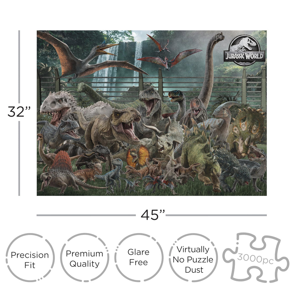 Aquarius Jurassic World 3000pc puzzle close-up shows precise interlocking pieces and glare-free finish
