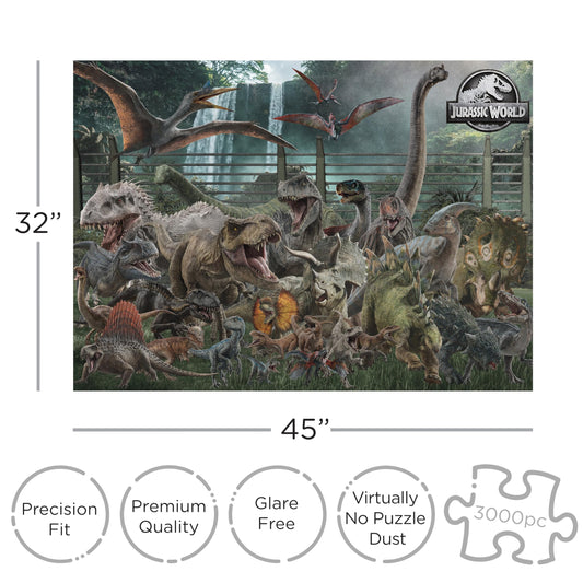 Aquarius Jurassic World 3000pc puzzle close-up shows precise interlocking pieces and glare-free finish
