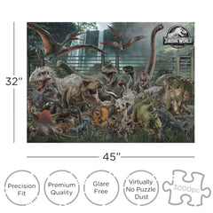 Aquarius Jurassic World 3000pc puzzle close-up shows precise interlocking pieces and glare-free finish