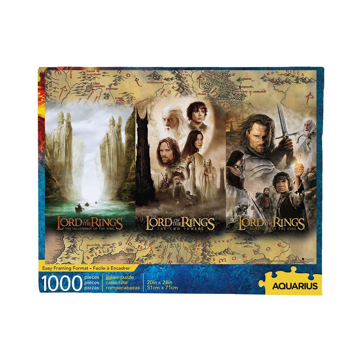 Aquarius Lord of the Rings Triptych Puzzle box art, ideal centerpiece for fans.