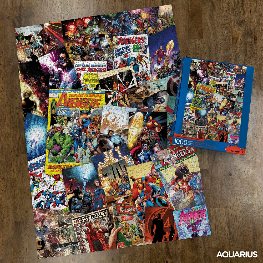 Aquarius Marvel Puzzle Avengers close-up collage, vivid superhero artwork