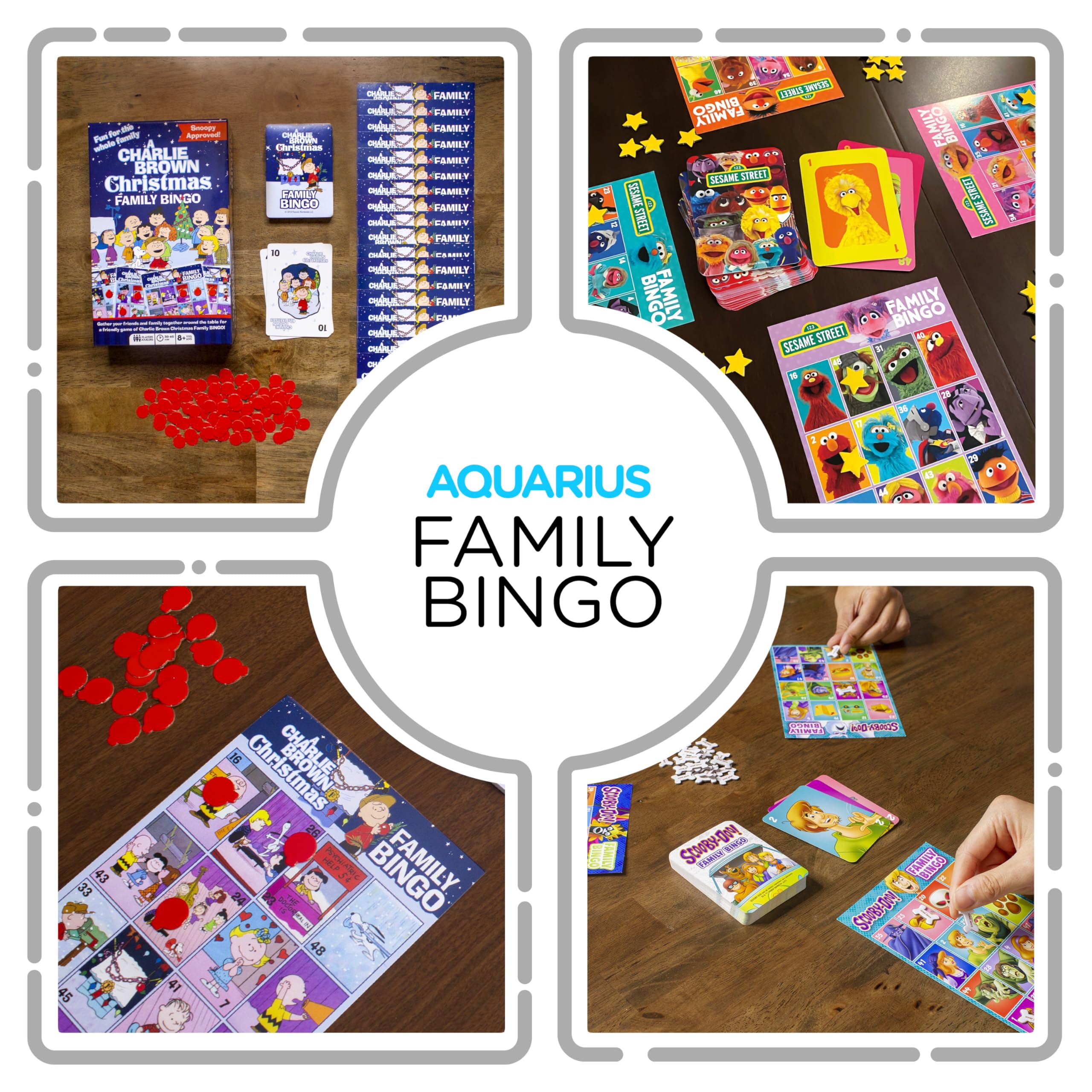 Aquarius Peanuts Charlie Brown Bingo artwork evokes nostalgic holiday vibes